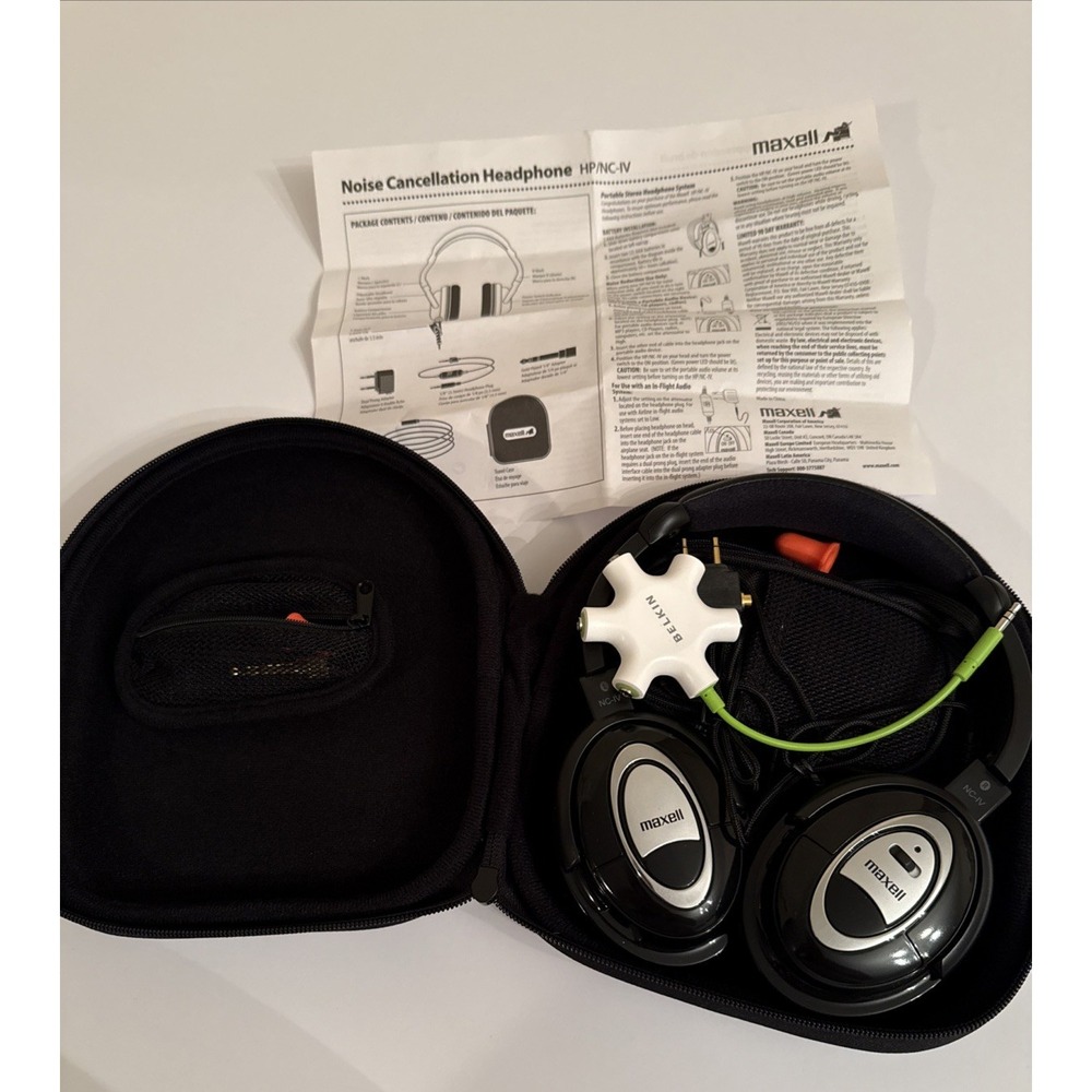 Maxell Noise Cancellation Headphones HP/NC-IV Over Ear Black Wired 3.5mm Jack